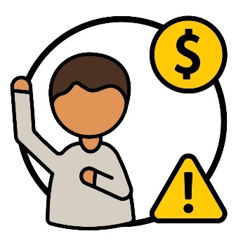 A participant raising their hand, a dollar sign and a problem icon.