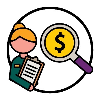 A provider holding a document and a dollar sign inside of a magnifying glass.