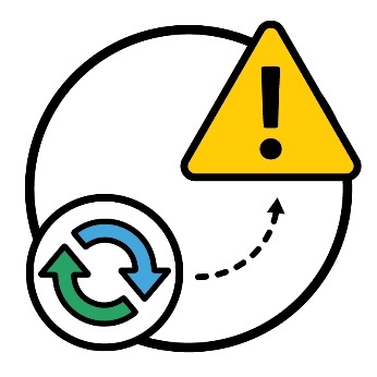 A change icon with an arrow pointing to a problem icon.