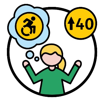A person raising their arms beneath a disability icon inside of a thought bubble and the number '40' with an arrow pointing up.