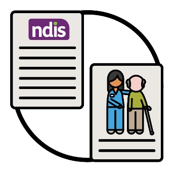 An NDIS plan and a document showing  an aged care worker supporting an elderly person.