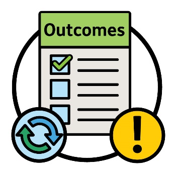 An Outcomes document showing a list and a tick, a change icon and an importance icon.