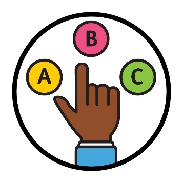 3 options, A, B and C. There is a hand pointing toward option B. 