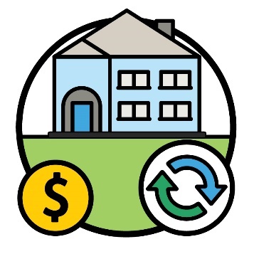 A house with a dollar sign and change icon.