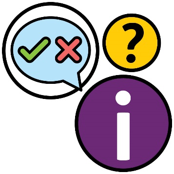 A decisions, question mark and information icon.
