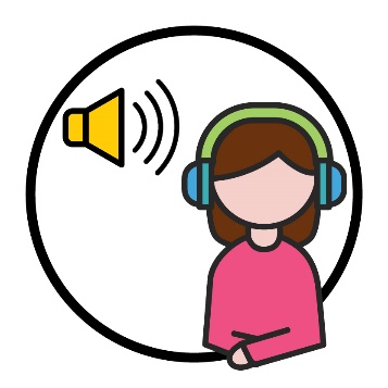 A woman wearing headphones and a sound icon.