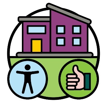 A house with an accessibility icon and thumbs up.