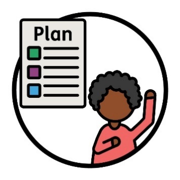 A plan document and a person raising their hand.