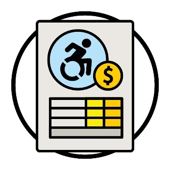 A document with a disability and money icon on it.