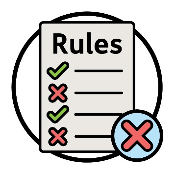 A rules document with a cross.